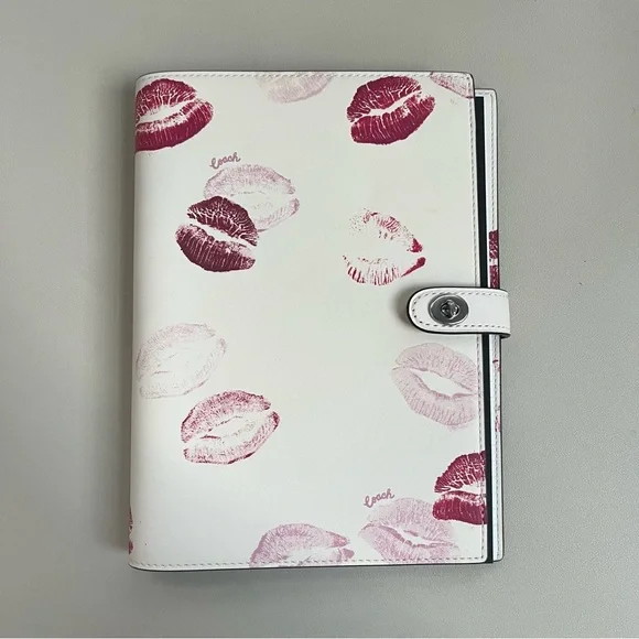 Coach Lip Print Glovetanned Leather Refillable Notebook Cover Journal - Picture 1 of 13